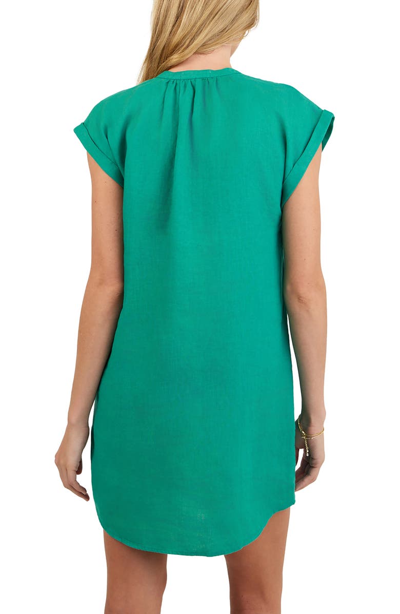 Bella Dahl Cap Sleeve Linen Henley Minidress, Alternate, color, Aqua Green