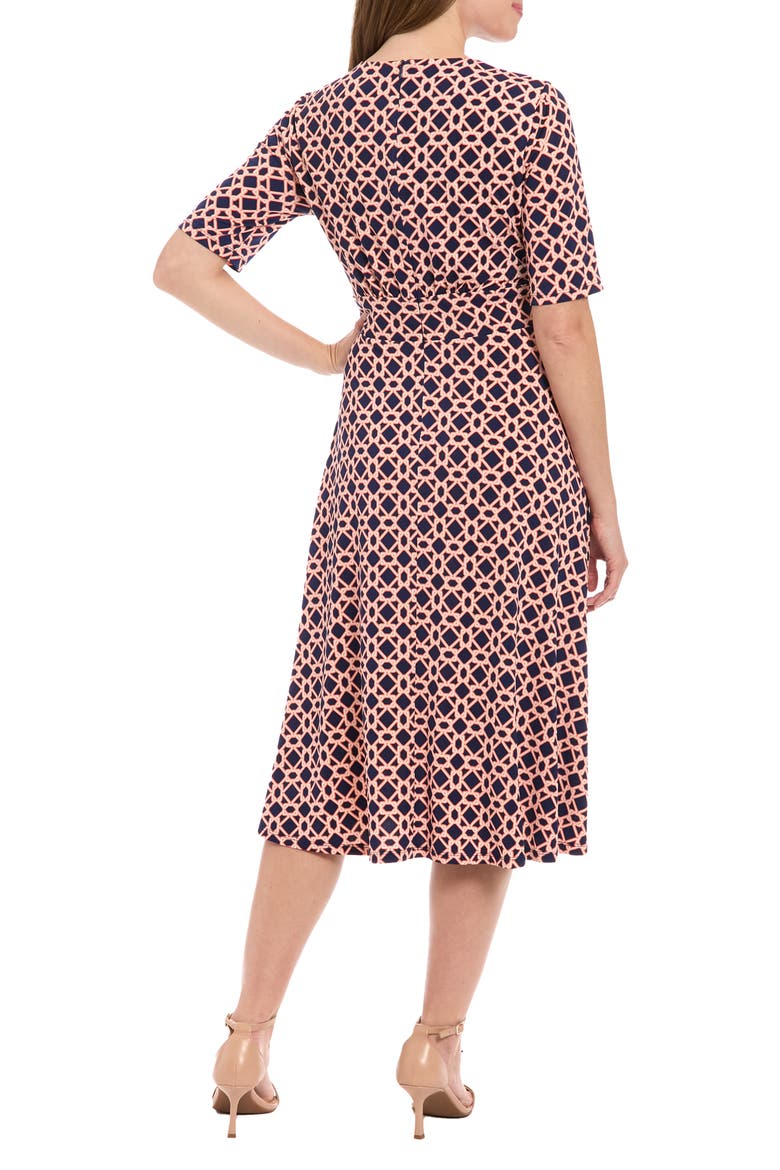 Banded Waist Midi Dress, Alternate, color, NAVY/ ORANGE