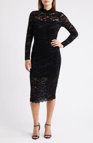 Vince Camuto Lace Long Sleeve Body-Con Midi Dress