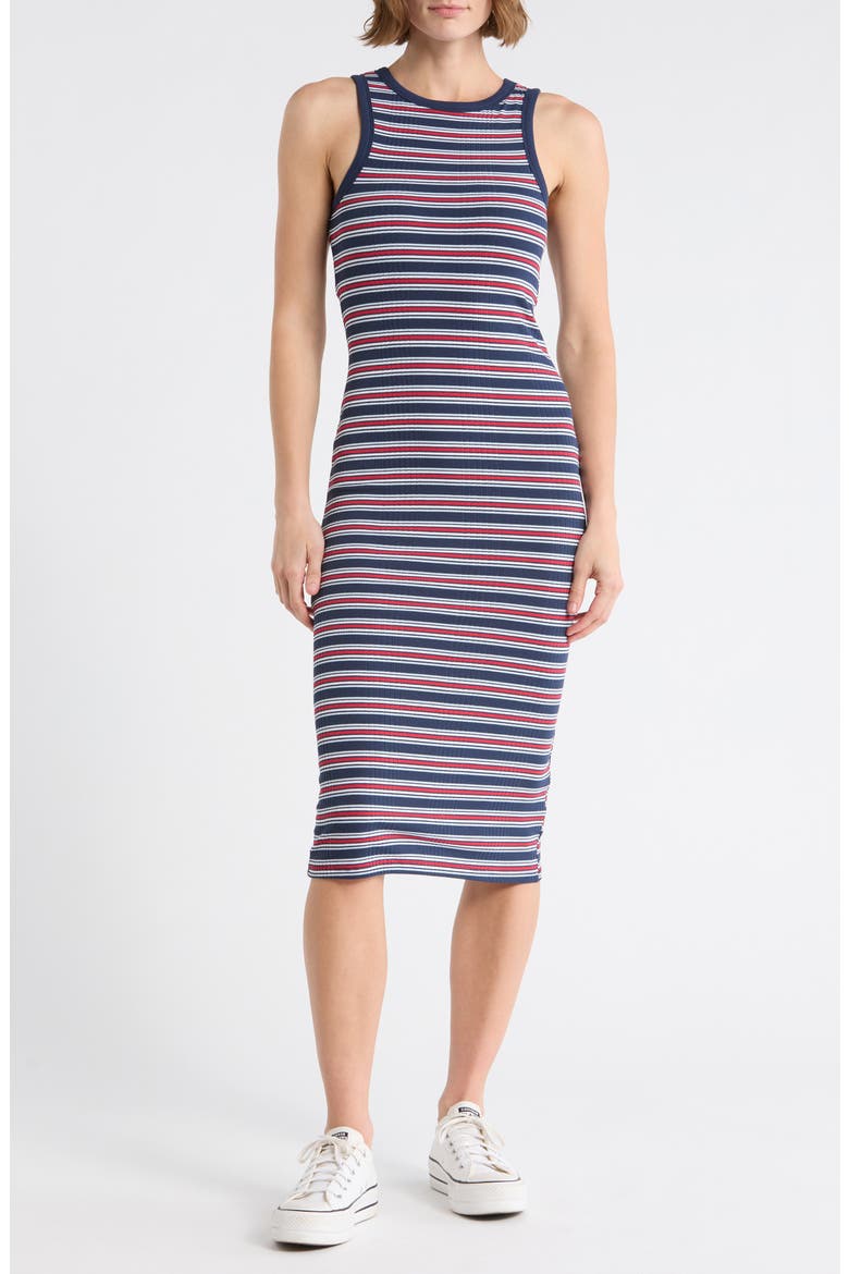 Stripe Sleeveless Midi Dress, Main, color, NAVY COMBO