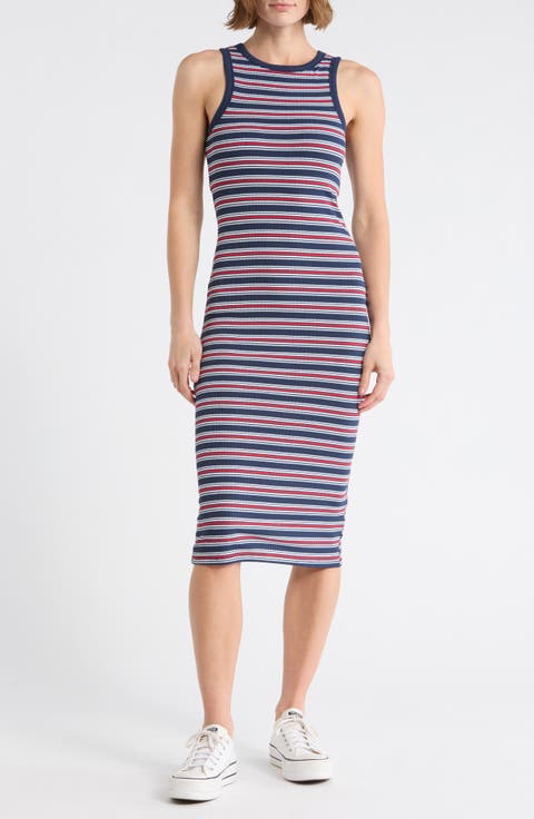Stripe Sleeveless Midi Dress