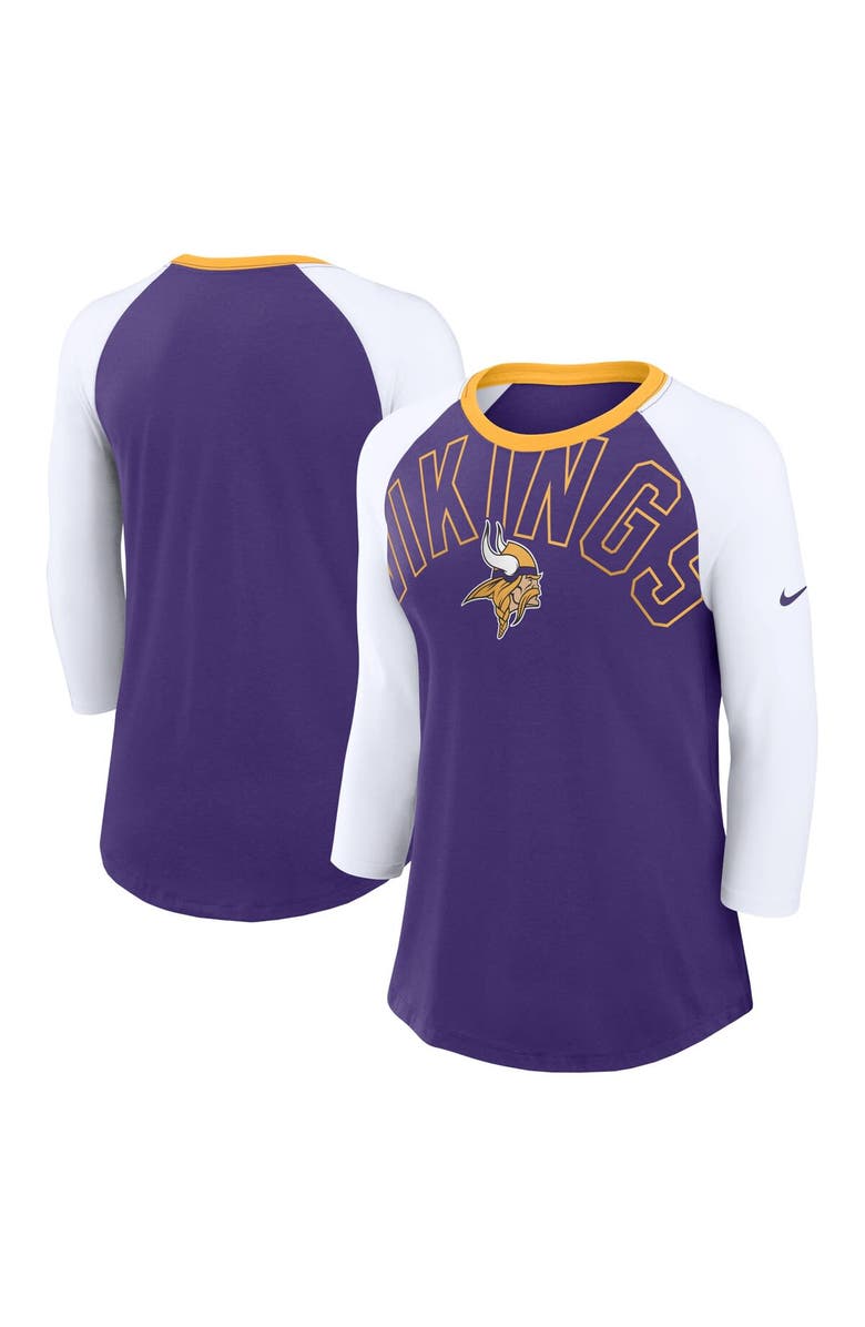 Nike Women's Nike Purple/White Minnesota Vikings Knockout Arch Raglan Tri-Blend 3/4-Sleeve T-Shirt, Main, color,