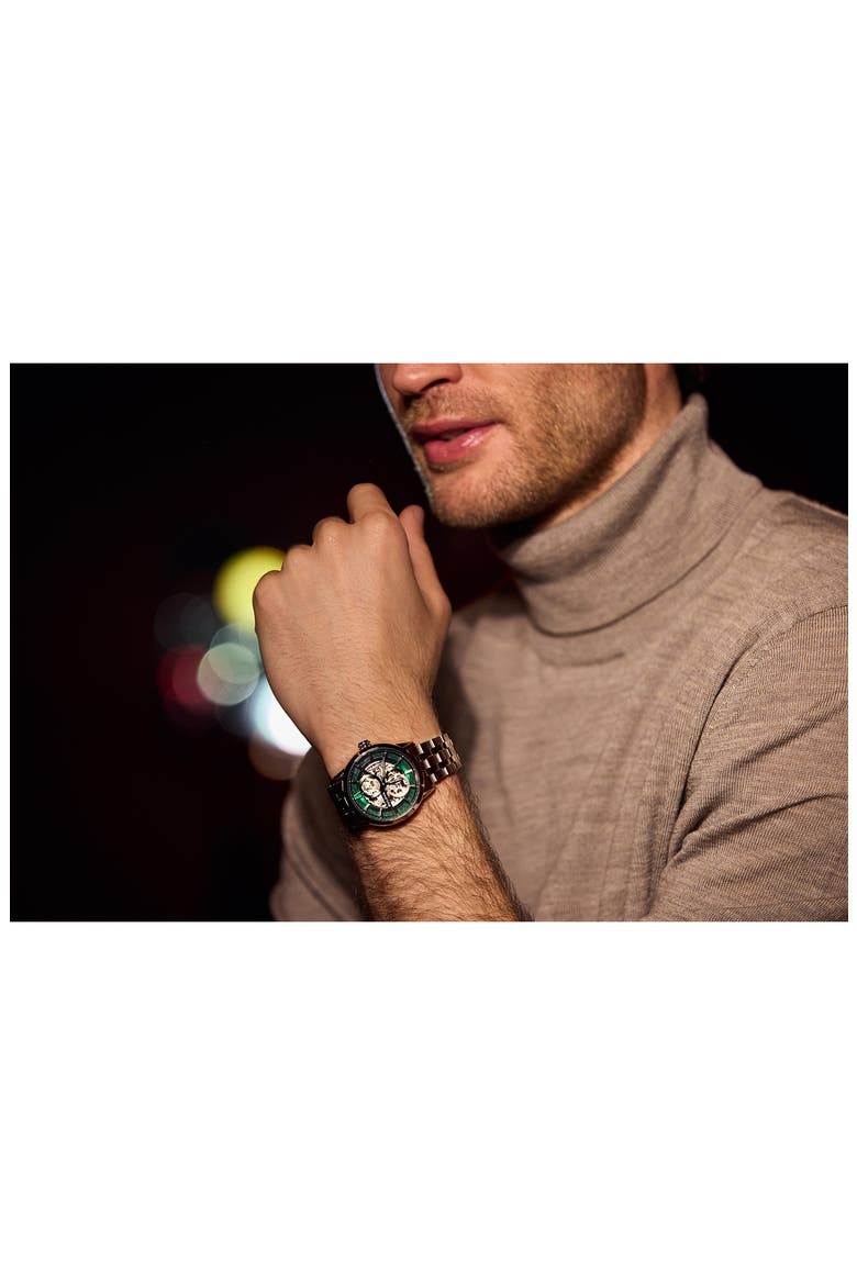 Sutton Skeleton Automatic Bracelet Watch, 40mm, Alternate, color, SILVER-TONE