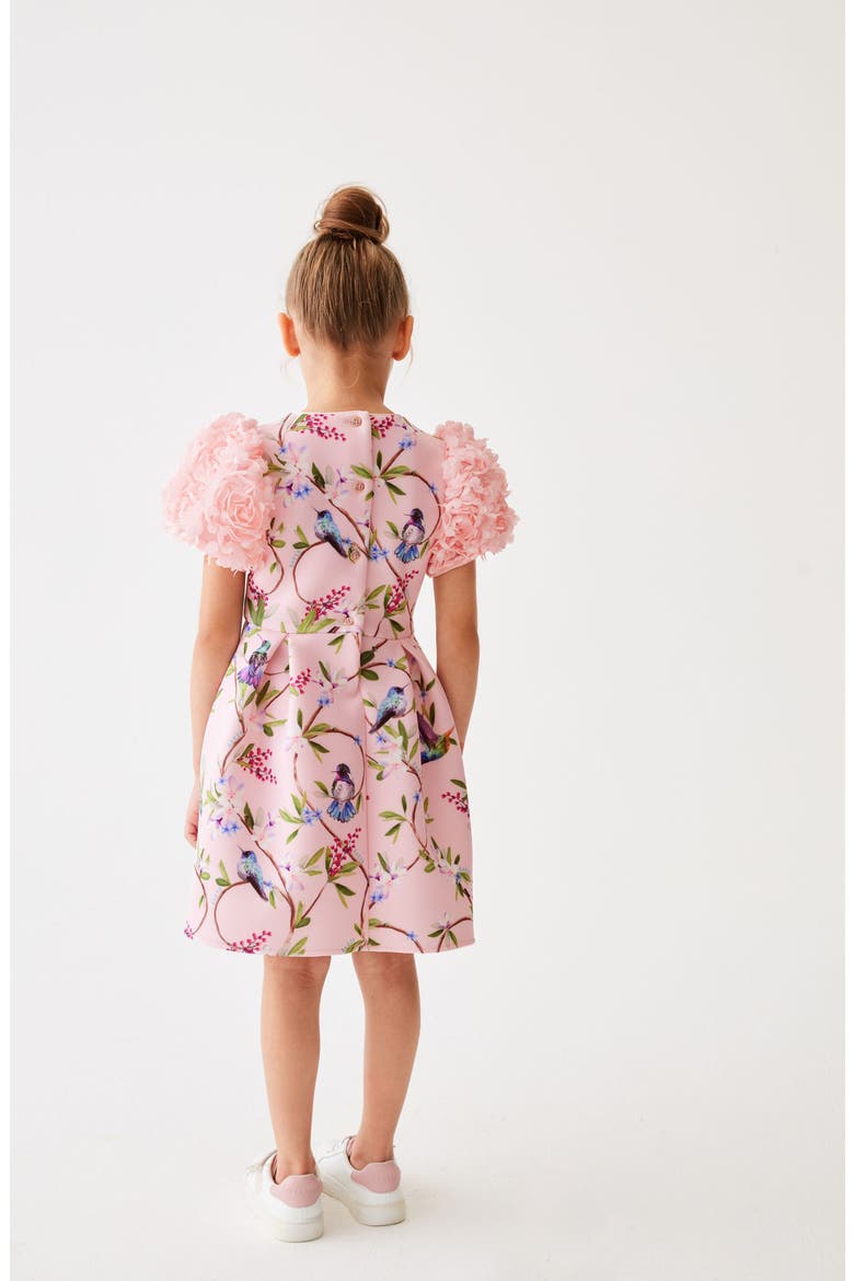 Kids' 3D Floral Sleeve Scuba Dress, Alternate, color, PINK