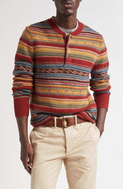 Stripe Wool Blend Henley Sweater