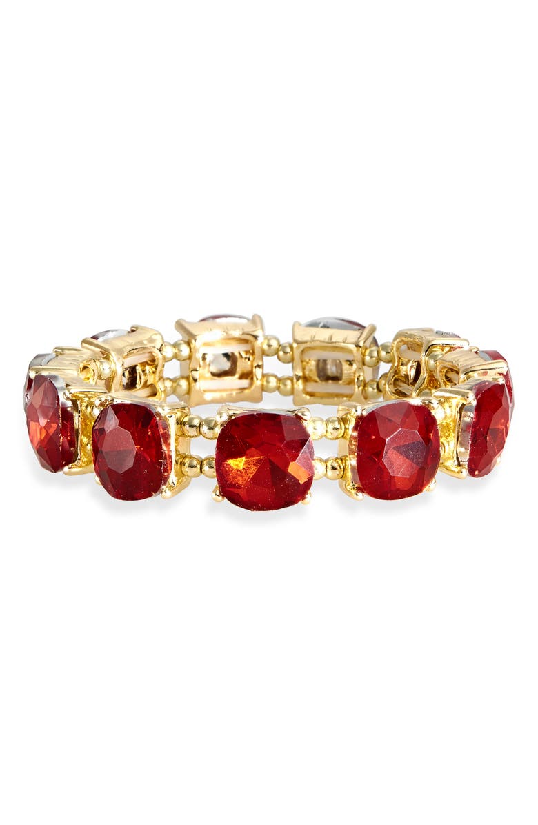 Cara Crystal Stretch Bracelet, Main, color, Red