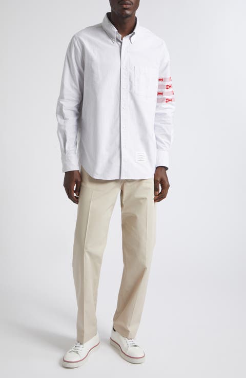 Lobster Embroidery Detail Stripe Cotton Button-Down Shirt
