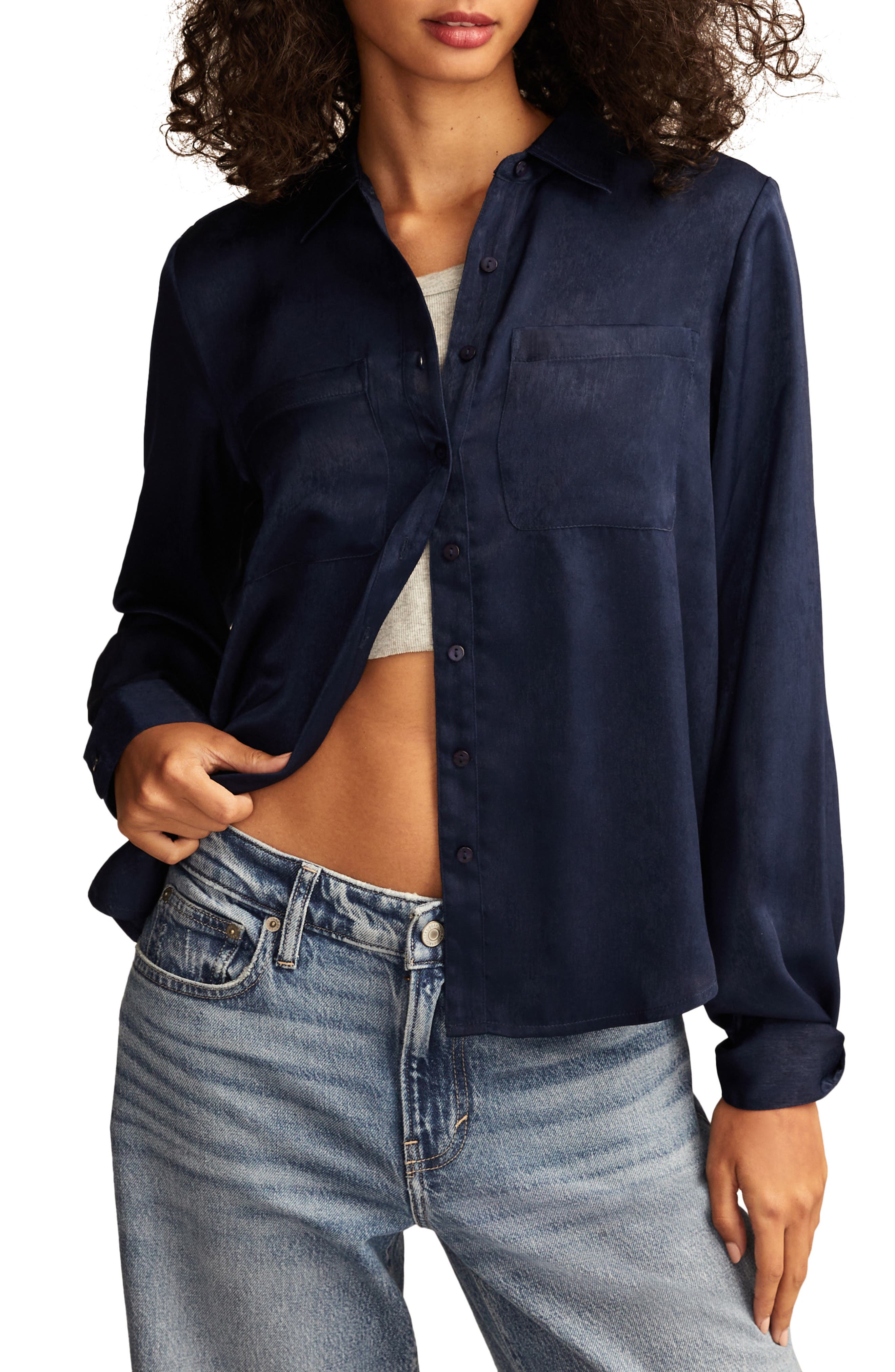 satin button top