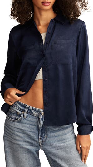 売れ筋商品|||ラッキーブランド カットソー トップス レディース Women's Hammered-Satin Button-Down Shirt Dress Blues HAMMERED SATIN BUTTON DOWN SHIRT | Lucky Brand