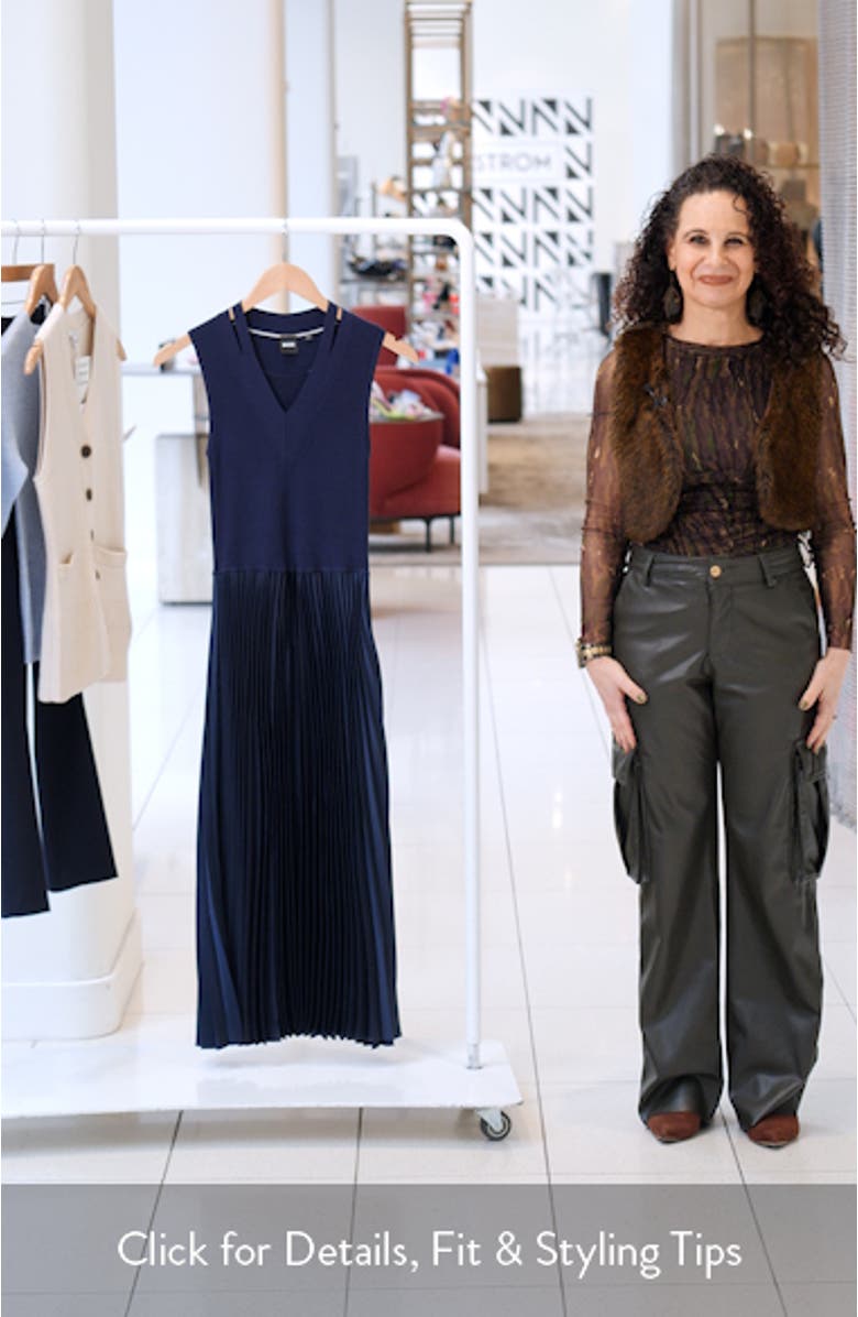 Farrah Slit Shoulder Mixed Media Midi Dress, sales video thumbnail