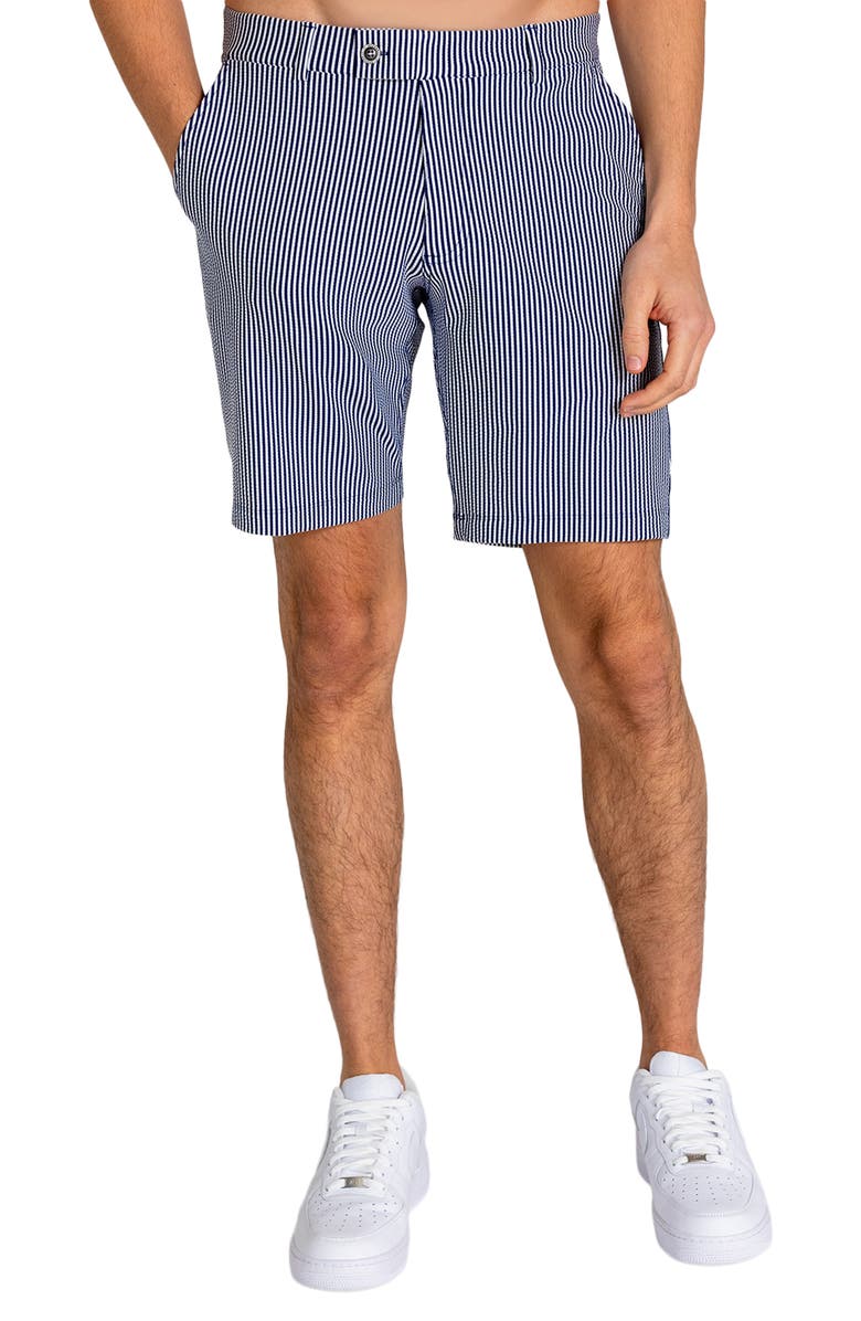 Redvanly Beeker Seersucker Shorts, Alternate, color, Midnight Navy/ Bright White