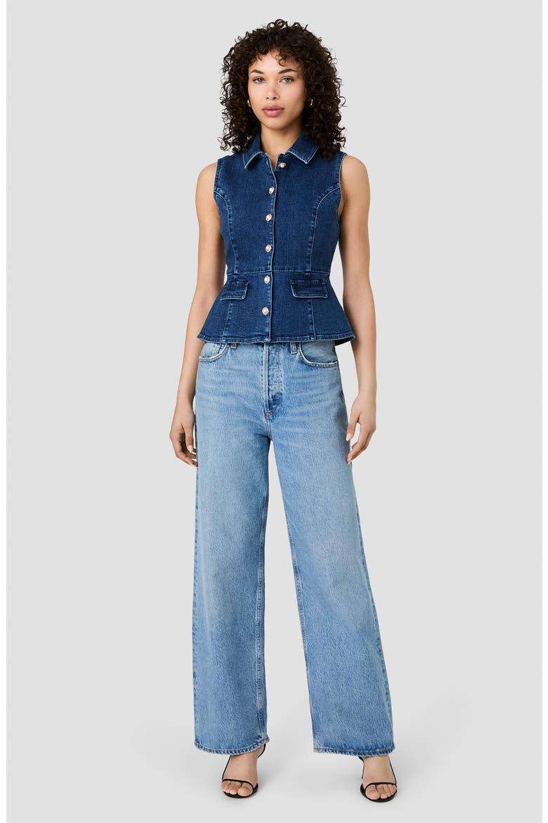 Delancey Button Front Peplum Top, Alternate, color, DARK INDIGO