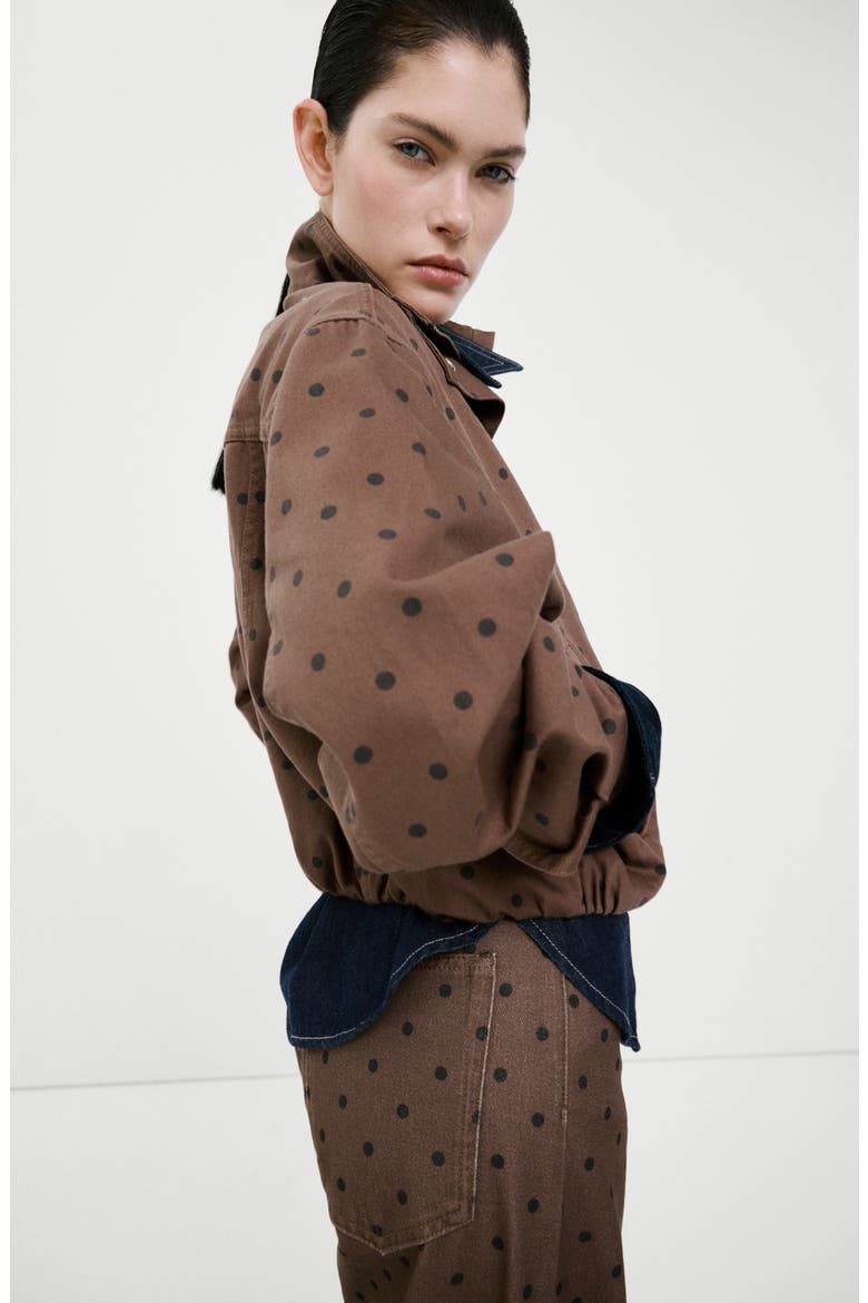 Cazadora Dot Print Denim Bomber Jacket, Alternate, color, CHOCOLATE