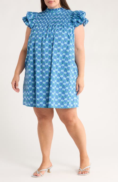SUGARLIPS Driftwood Floral Ruffle Shift Dress in Blue-Green 
