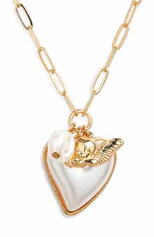 Cara Faux Pearl Heart Pendant Necklace