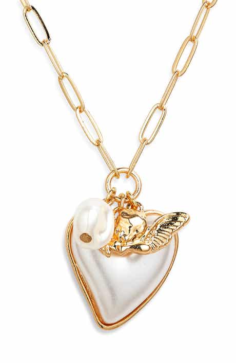 Cara Faux Pearl Heart Pendant Necklace
