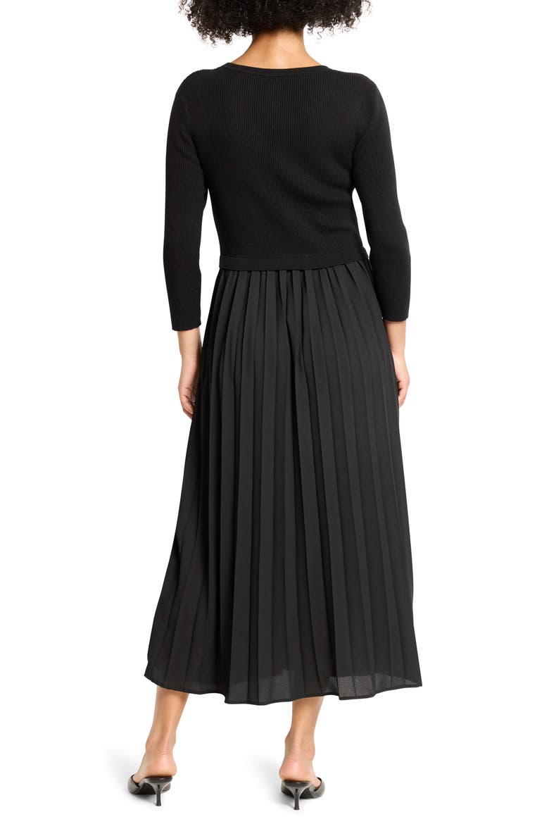 Kyrie Long Sleeve Pleated Mixed Media Maxi Dress, Alternate, color, BLACK ONYX