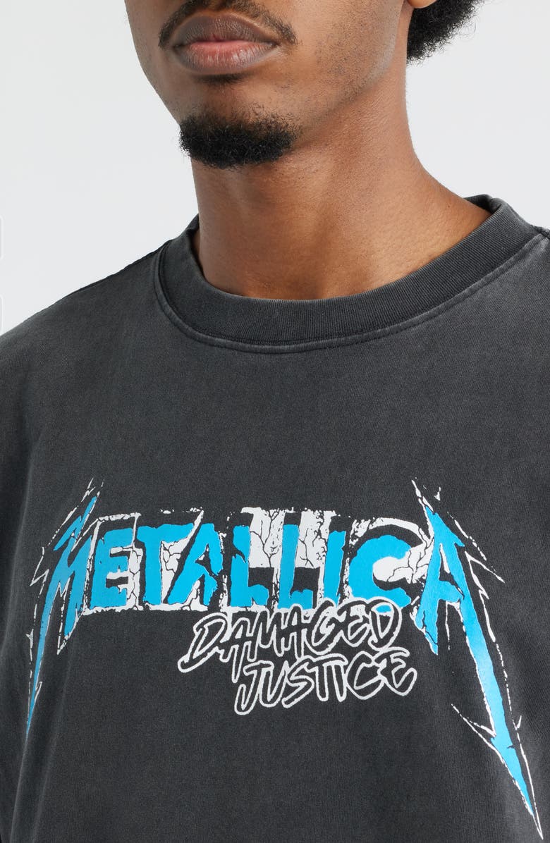 Merch Traffic Metallica Live 1988 Damaged Justice Tour Graphic T-Shirt, Alternate, color, Black Pigment Dye