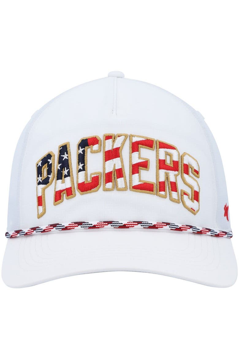 Men's '47 White Green Bay Packers Hitch Stars and Stripes Trucker Adjustable Hat, Alternate, color, White