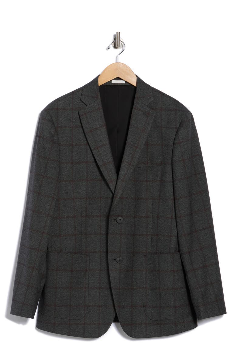 NORDSTROM RACK Windowpane Knit Sport Coat, Alternate, color, Grey- Burgundy Pane