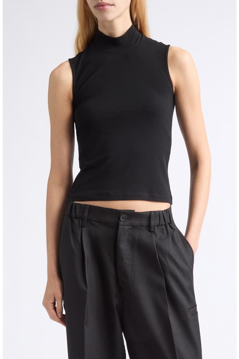 Mock Neck Sleeveless Top, Main, color, BLACK