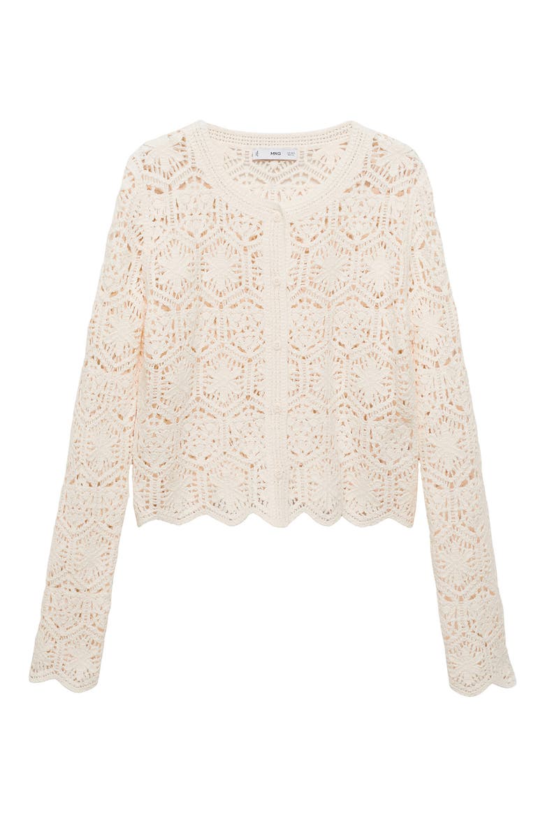 Crochet Cotton Blend Cardigan, Alternate, color, ECRU