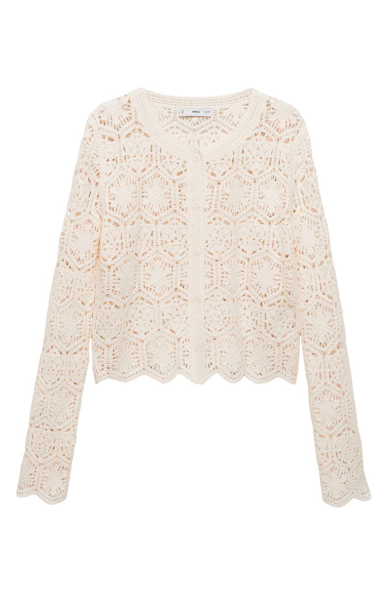 MANGO Crochet Cotton Blend Cardigan, Alternate, color, Ecru