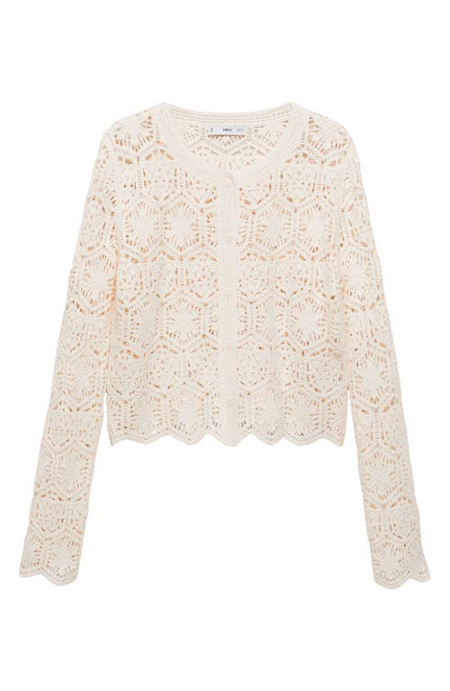 Mango Crochet Cotton Blend Cardigan In White
