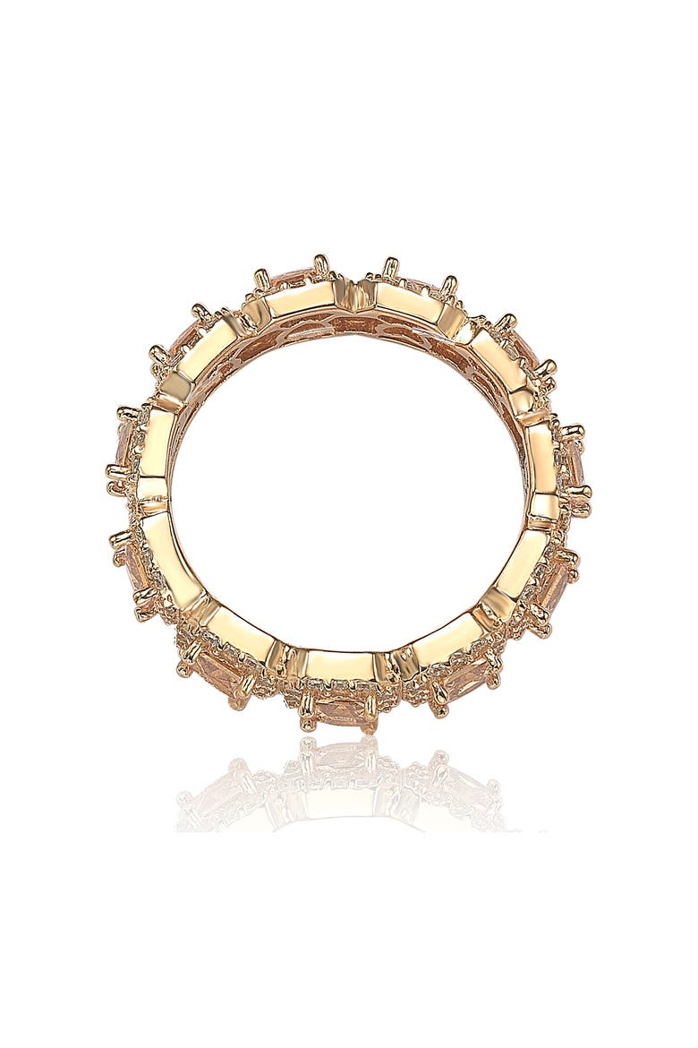 14K Rose Gold Plated Sterling Silver Asscher Cut Brown & White Cubic Zirconia Band Ring, Alternate, color, BROWN