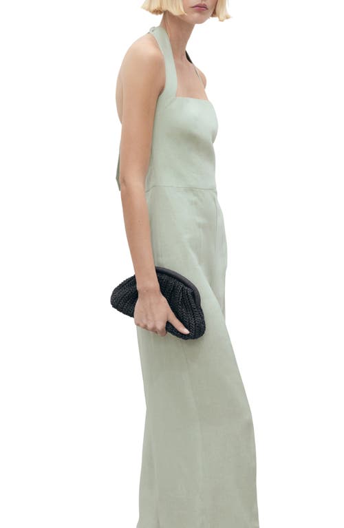 Mango Halter Linen Jumpsuit In Green
