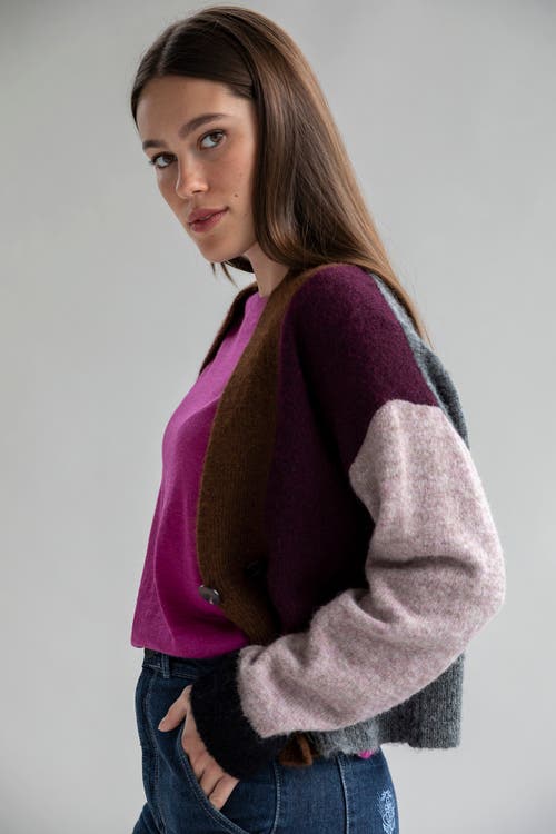 Sskein Color Block Cardi In Aubergine Multi