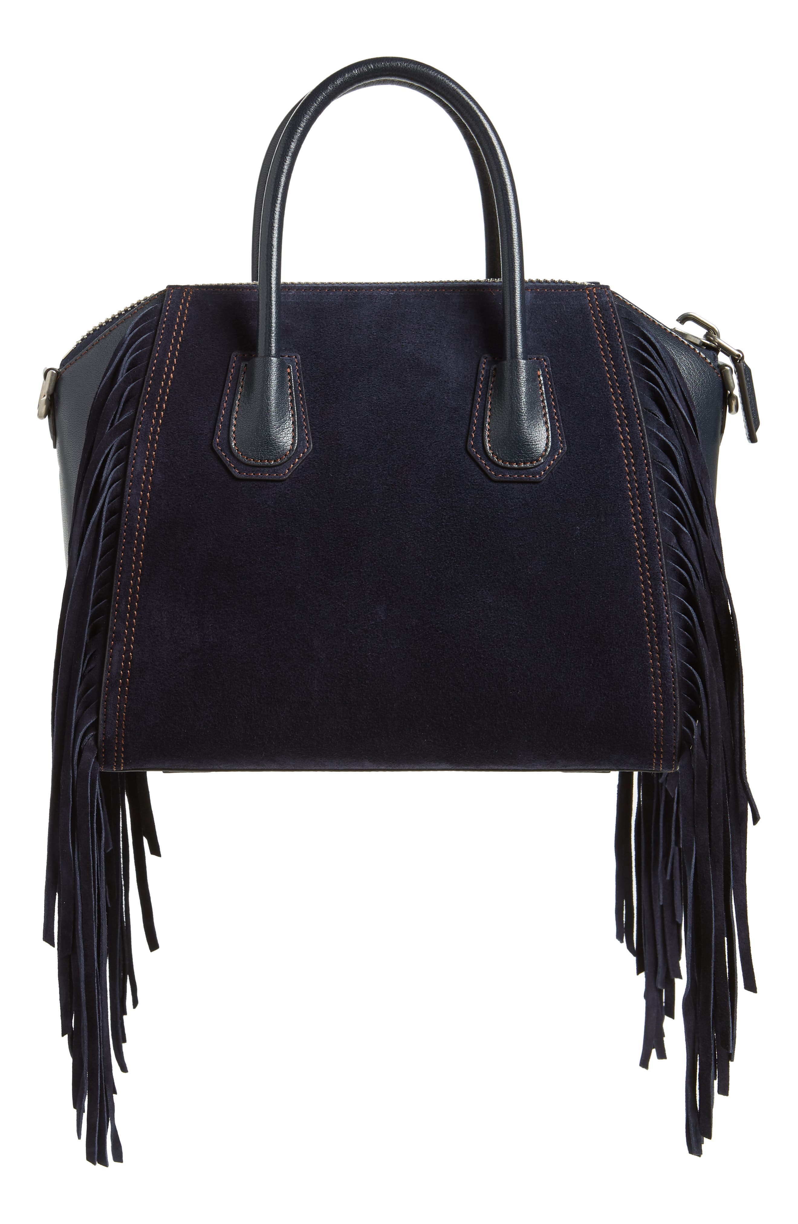 Small Antigona Fringe Embellished Suede Satchel, Alternate, color, DARK BLUE
