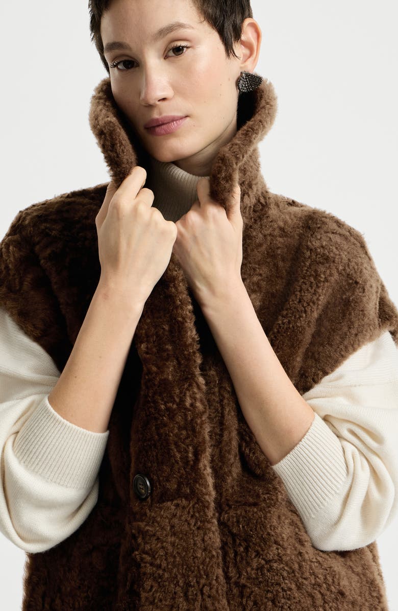 Brunello Cucinelli Shearling reversible vest, Alternate, color, Chocolate