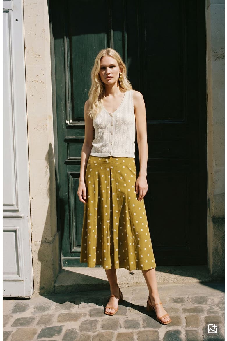 Kora Polka Dot Midi Skirt, Alternate, color, WILLOW DOTS