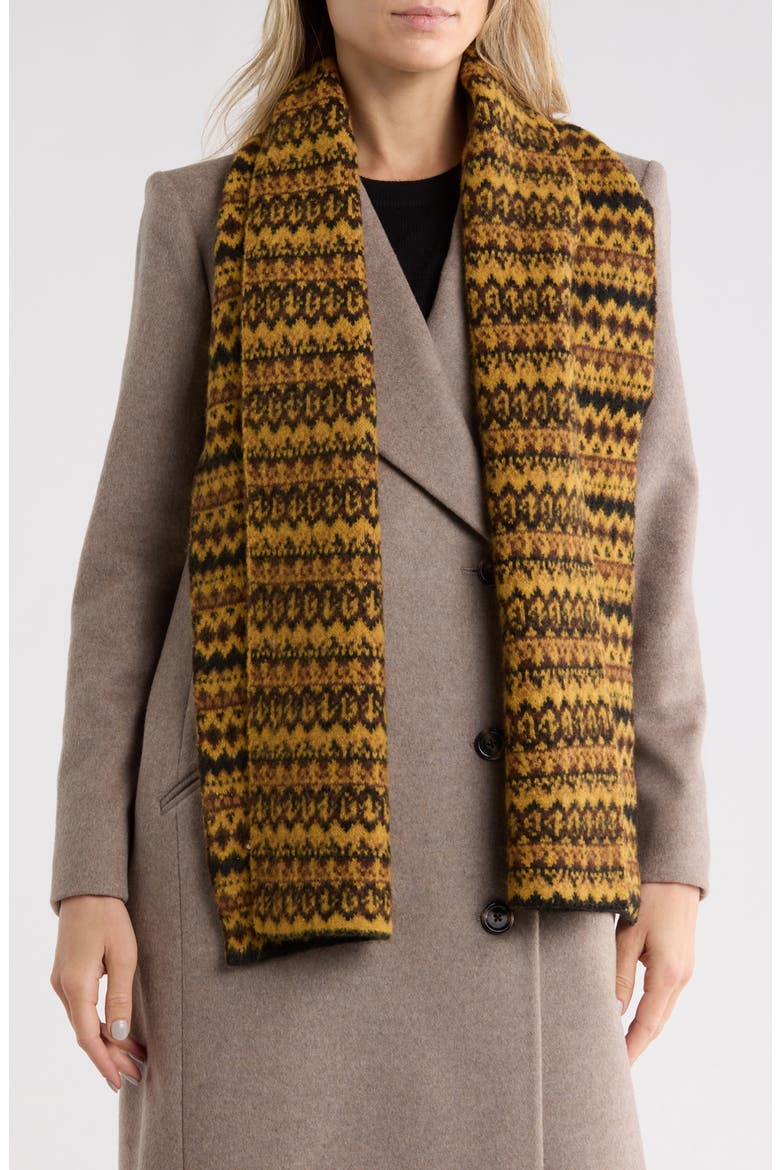 Sequin Overlay Fair Isle Scarf, Main, color, CHOCOLATE