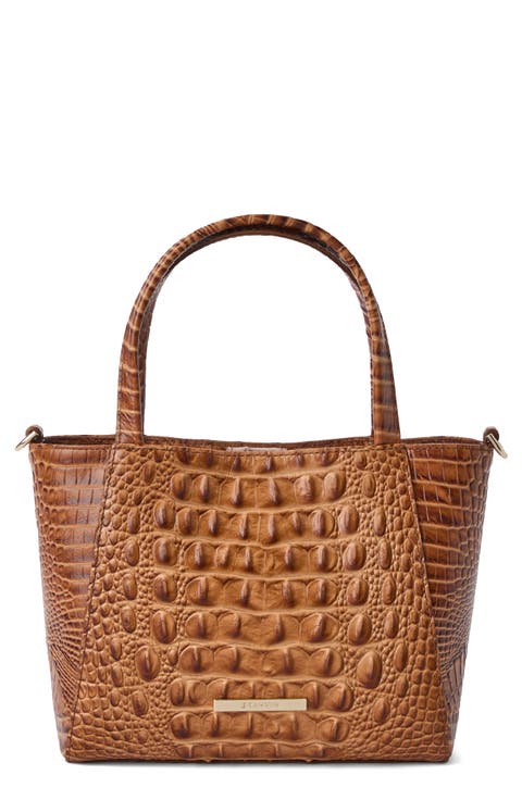Small Mona Croc Embossed Leather Top Handle Bag