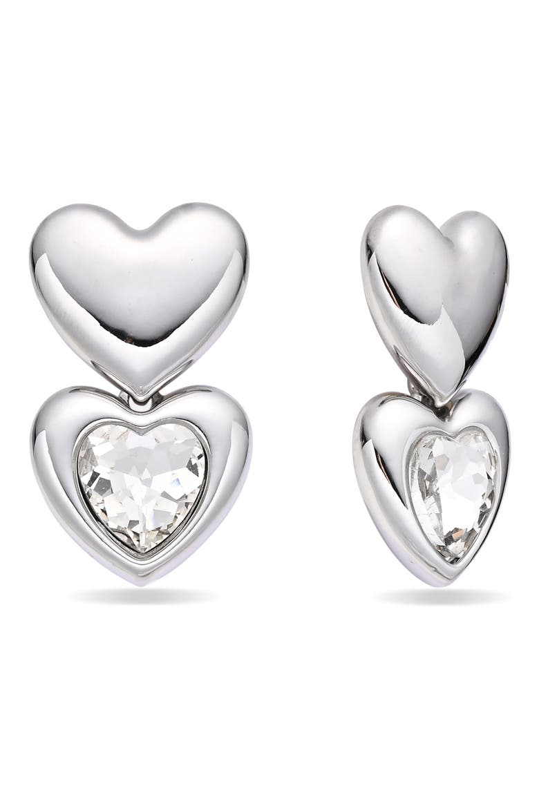 Lustre Heart Double Drop Earrings, Main, color, SILVER
