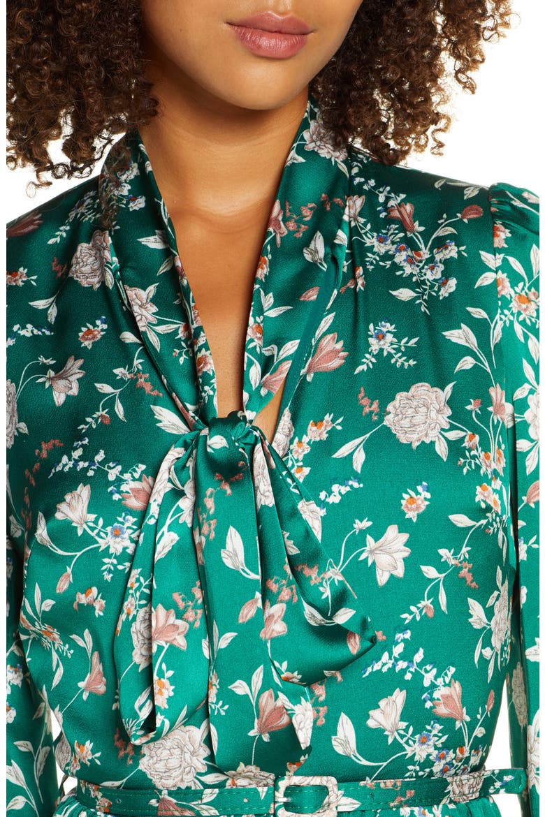 Floral Long Sleeve Satin Shirtdress, Alternate, color, GREEN FLORAL