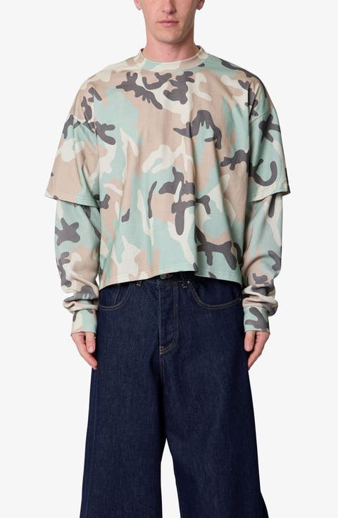 Layered Camo Print Thermal Cotton T-Shirt