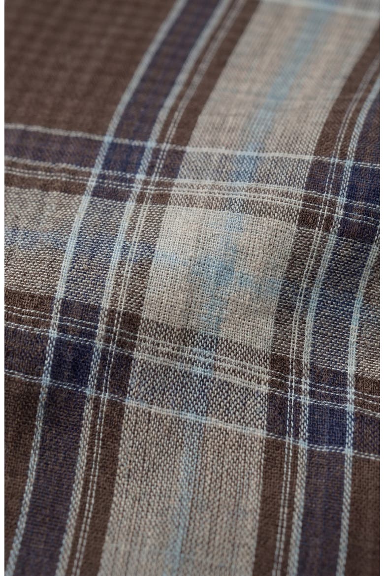 Plaid Long Sleeve Button Up Blouse with Side Tie, Alternate, color, Brown