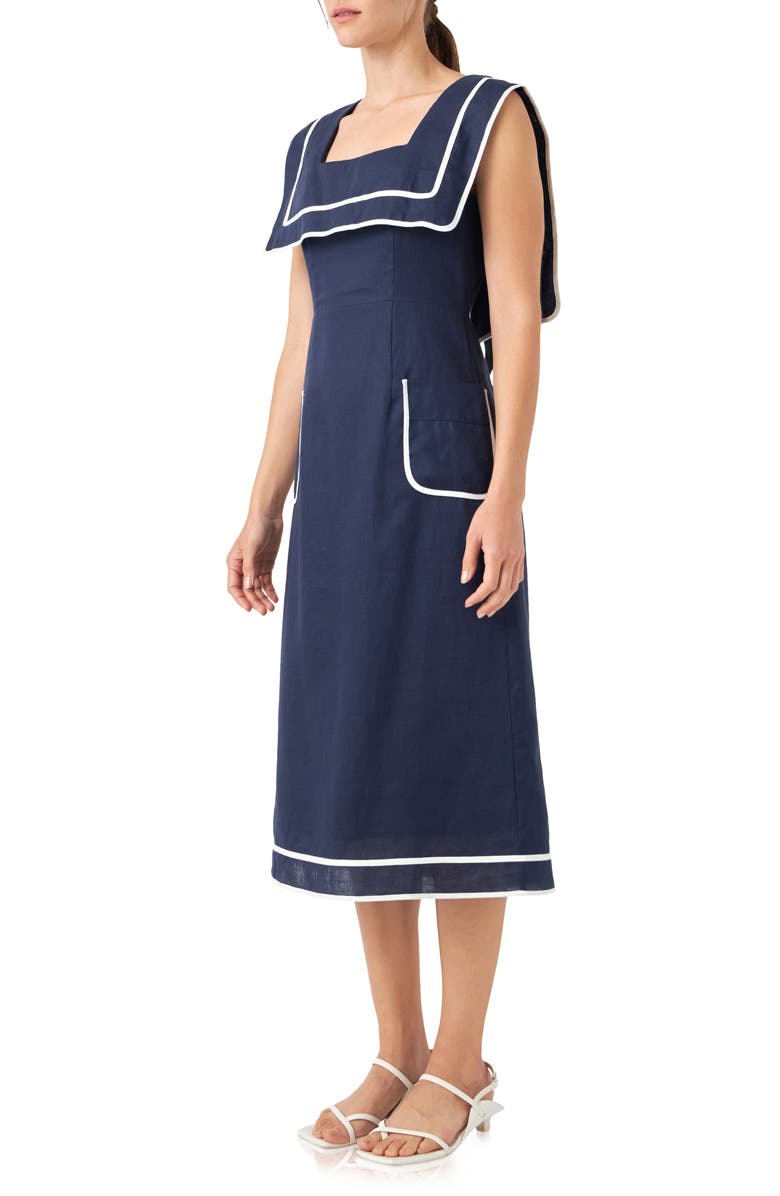 English Factory Sleeveless Linen A-Line Dress, Alternate, color, 