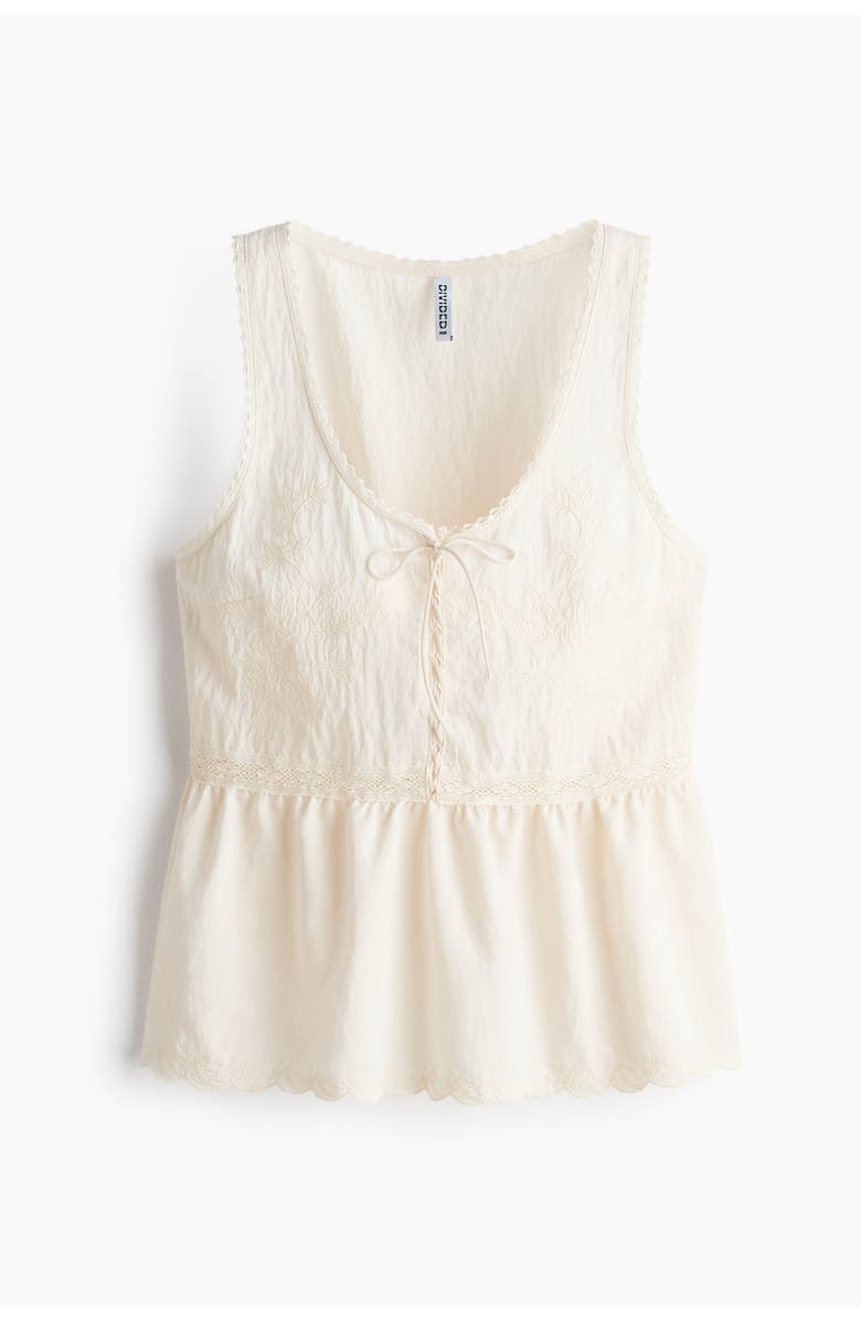 H&M Lace-up Peplum Top, Main, color, Cream