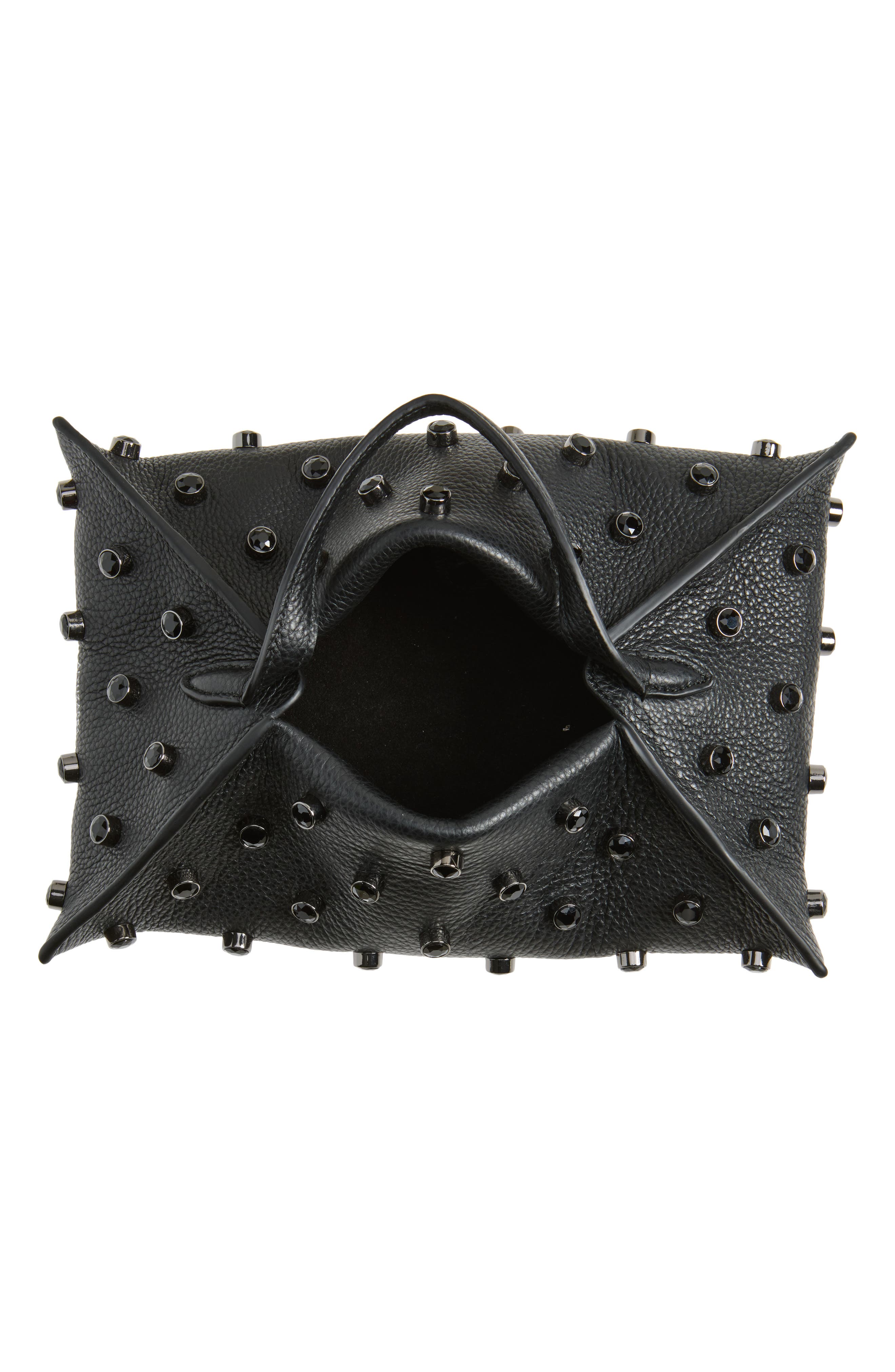 Altuzarra Origami Embellished Leather Baguette Bag, Alternate, color, Black / Black Crystal