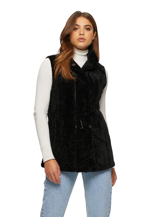Shearling Lamb Hooded Vest Reversible To Taffeta