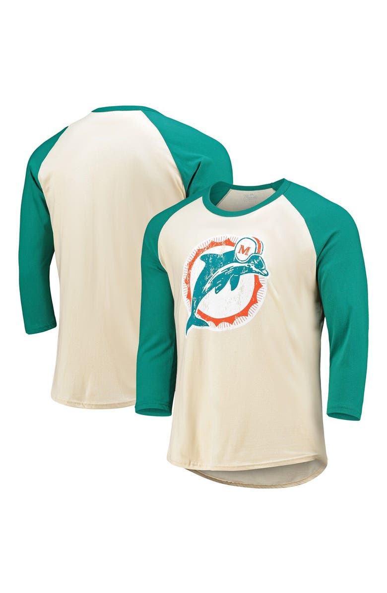 Majestic Threads Men's Majestic Threads Cream/Aqua Miami Dolphins Gridiron Classics Raglan 3/4-Sleeve T-Shirt, Alternate, color,