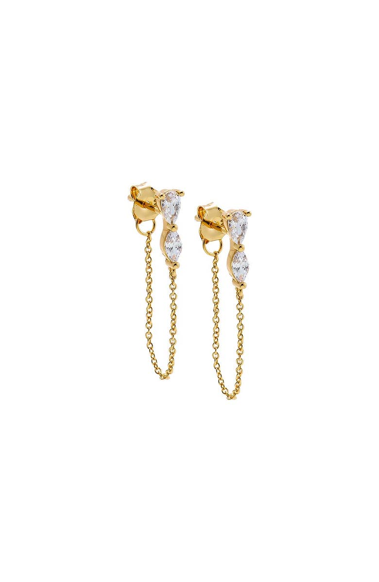 BY ADINA EDEN Double Pear CZ Chain Front Back Stud Earring, Main, color, Gold