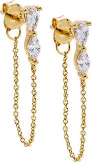 BY ADINA EDEN Double Pear CZ Chain Front Back Stud Earring