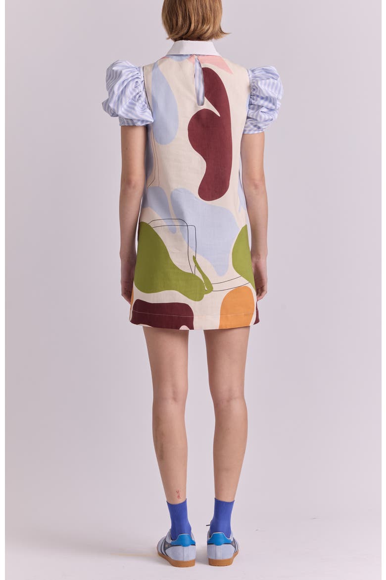 Coraza Cocktail V-Neck Mini Cotton Dress, Alternate, color, Hojas White Print