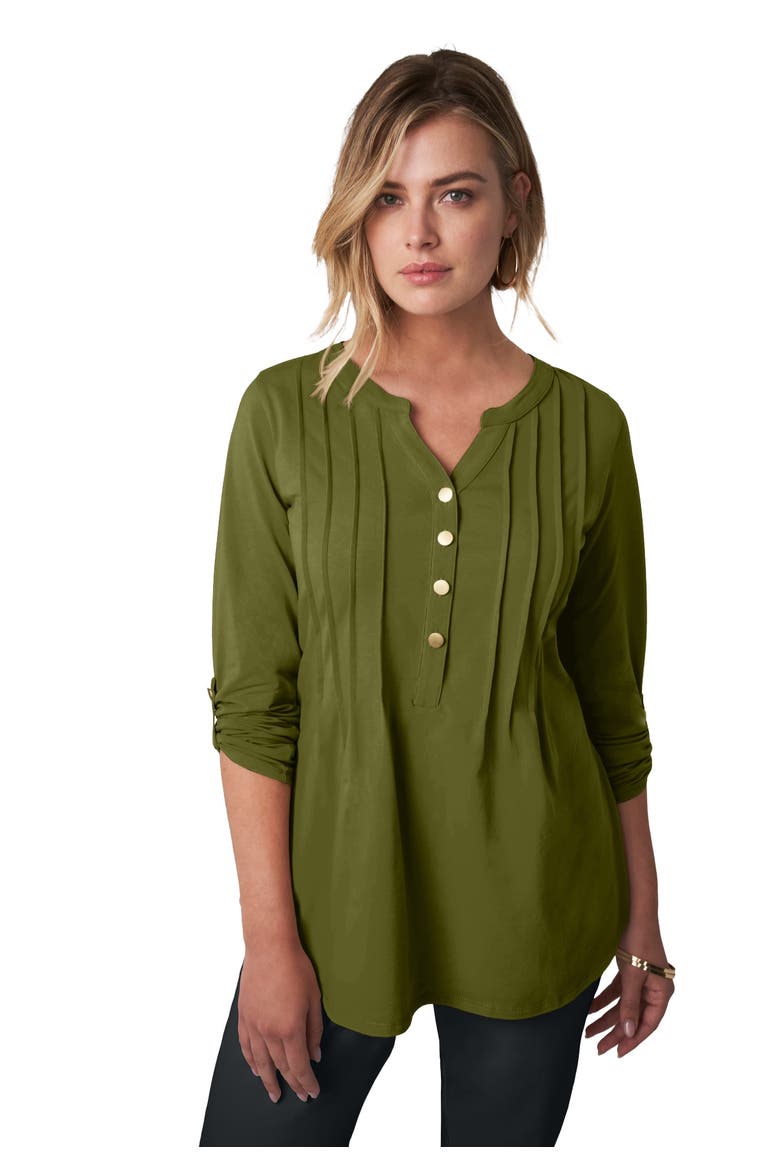 Stretch Pleated Tunic, Main, color, MOSS GREEN