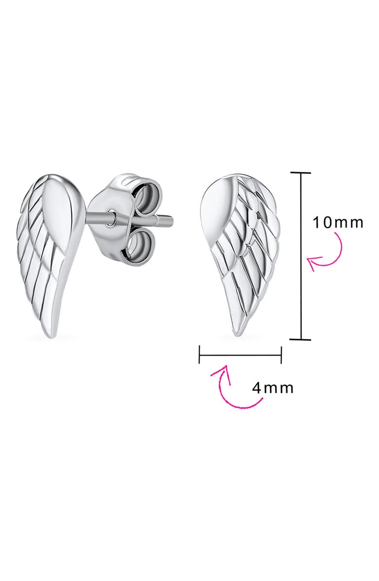BLING JEWELRY Delicate Guardian Angel Wing Stud Earrings, Alternate, color, Silver